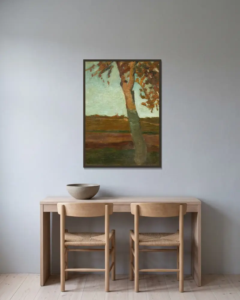 Brzoza przed jesiennym pejzażem, Paula Modersohn-Becker w ramie na ścianie