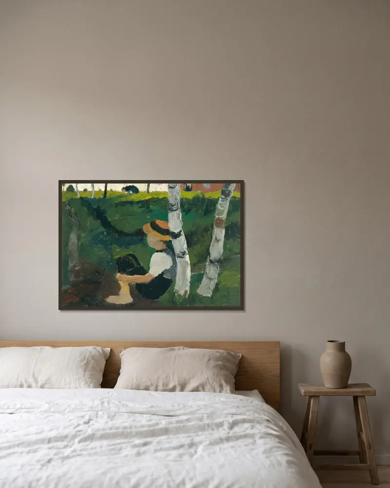 Chłopiec w drodze pod brzozami, Paula Modersohn-Becker w ramie na ścianie