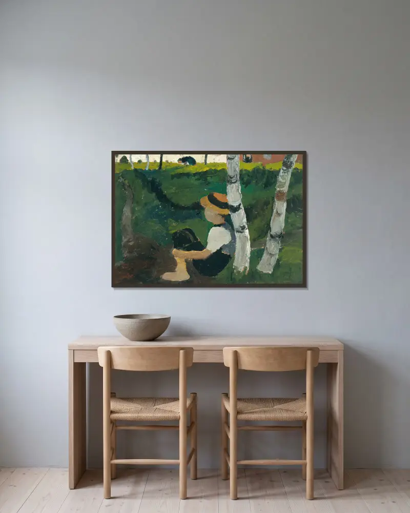 Chłopiec w drodze pod brzozami, Paula Modersohn-Becker w ramie na ścianie