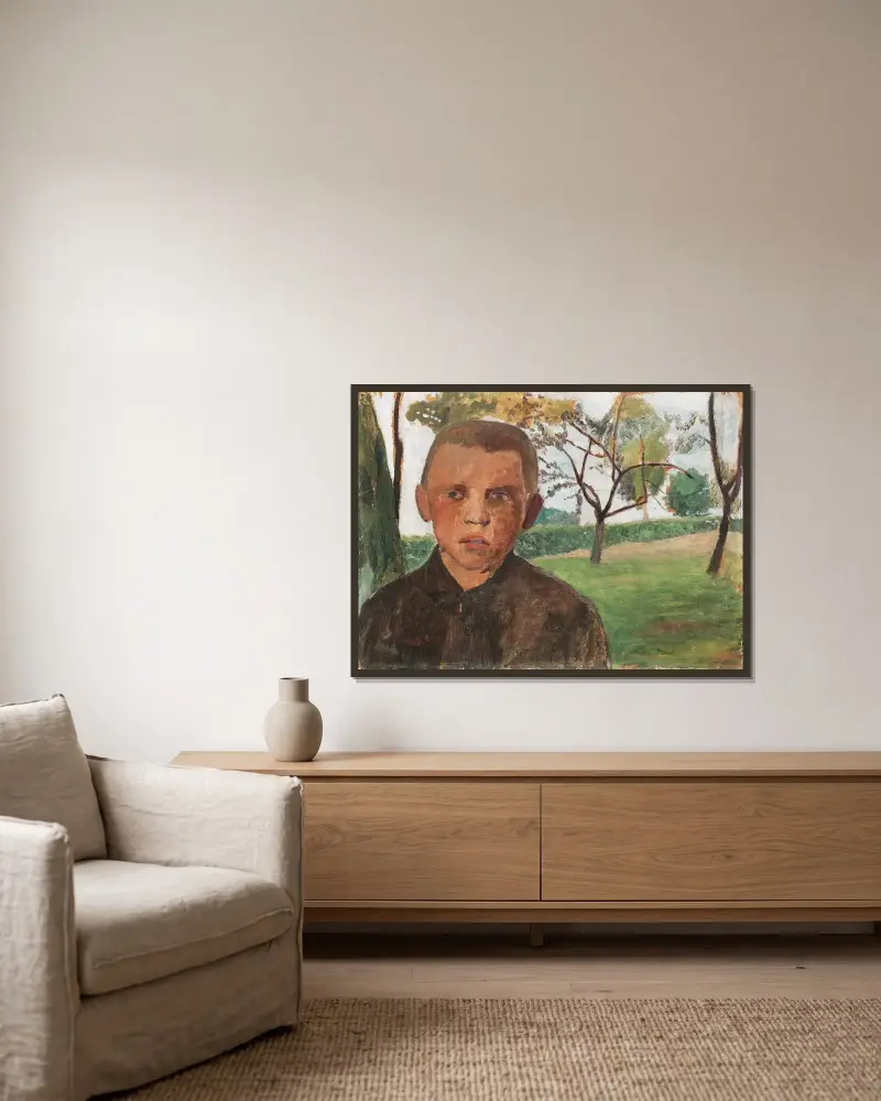 Popiersie chłopca na tle jabłoni, Paula Modersohn-Becker w ramie na ścianie