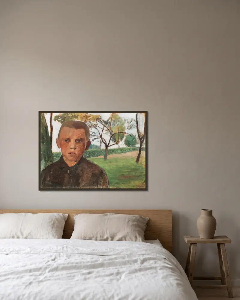 Popiersie chłopca na tle jabłoni, Paula Modersohn-Becker w ramie na ścianie