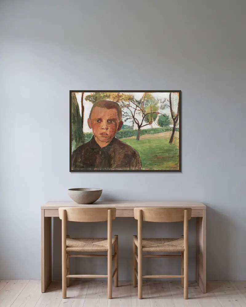 Popiersie chłopca na tle jabłoni, Paula Modersohn-Becker w ramie na ścianie