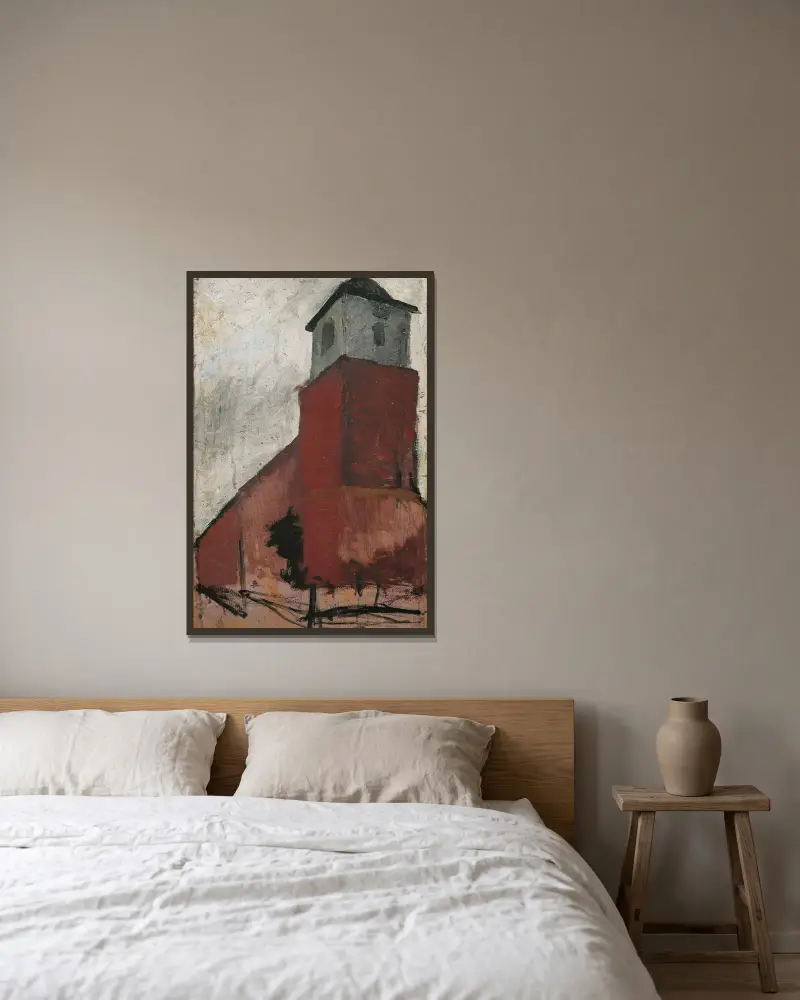 Church in Worpswede av Paula Modersohn-Becker inramad på en vägg