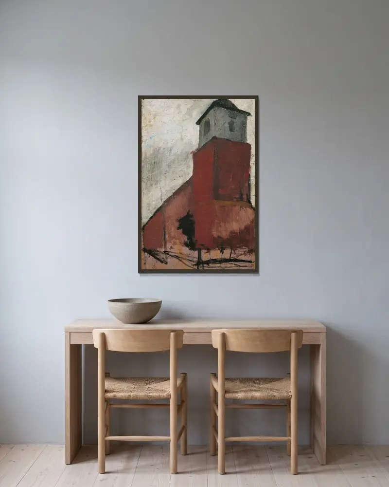 Church in Worpswede av Paula Modersohn-Becker inramad på en vägg