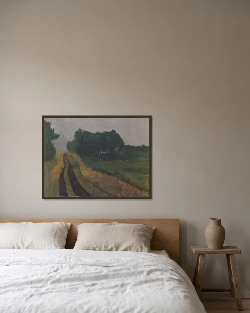 Abendlandschaft von Paula Modersohn-Becker gerahmt an einer Wand