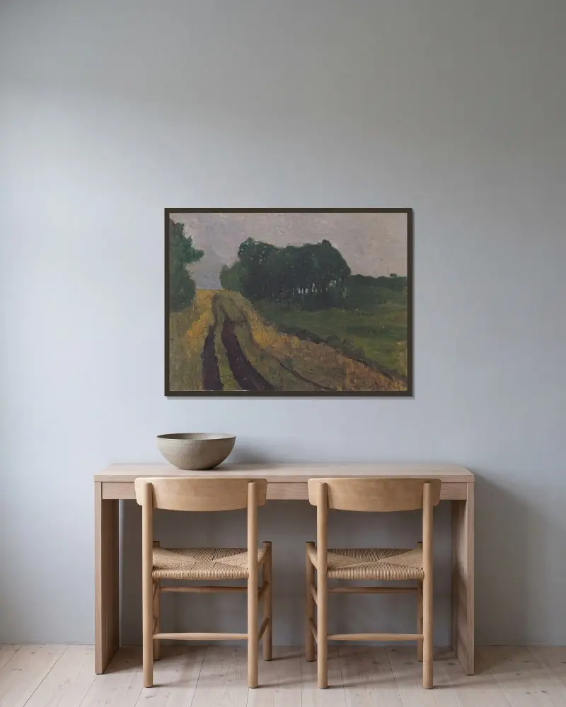Abendlandschaft von Paula Modersohn-Becker gerahmt an einer Wand