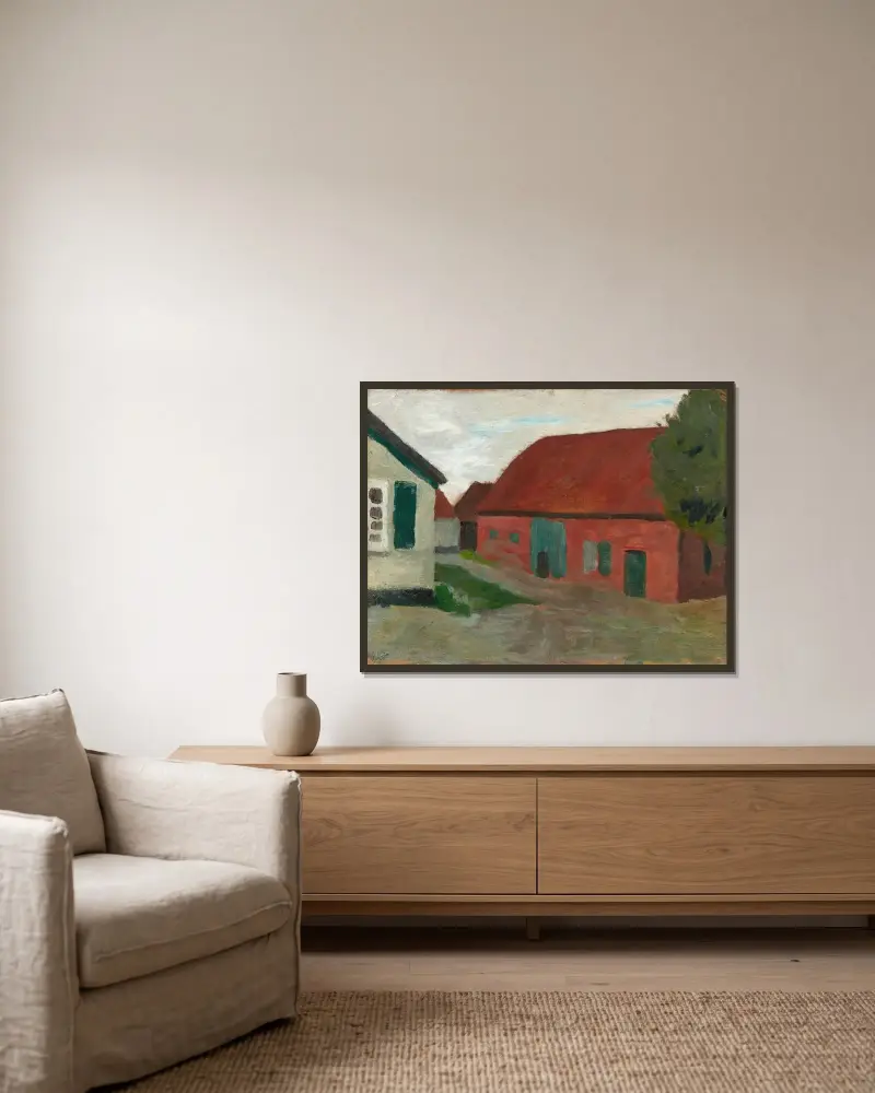 Gehöft von Paula Modersohn-Becker gerahmt an einer Wand