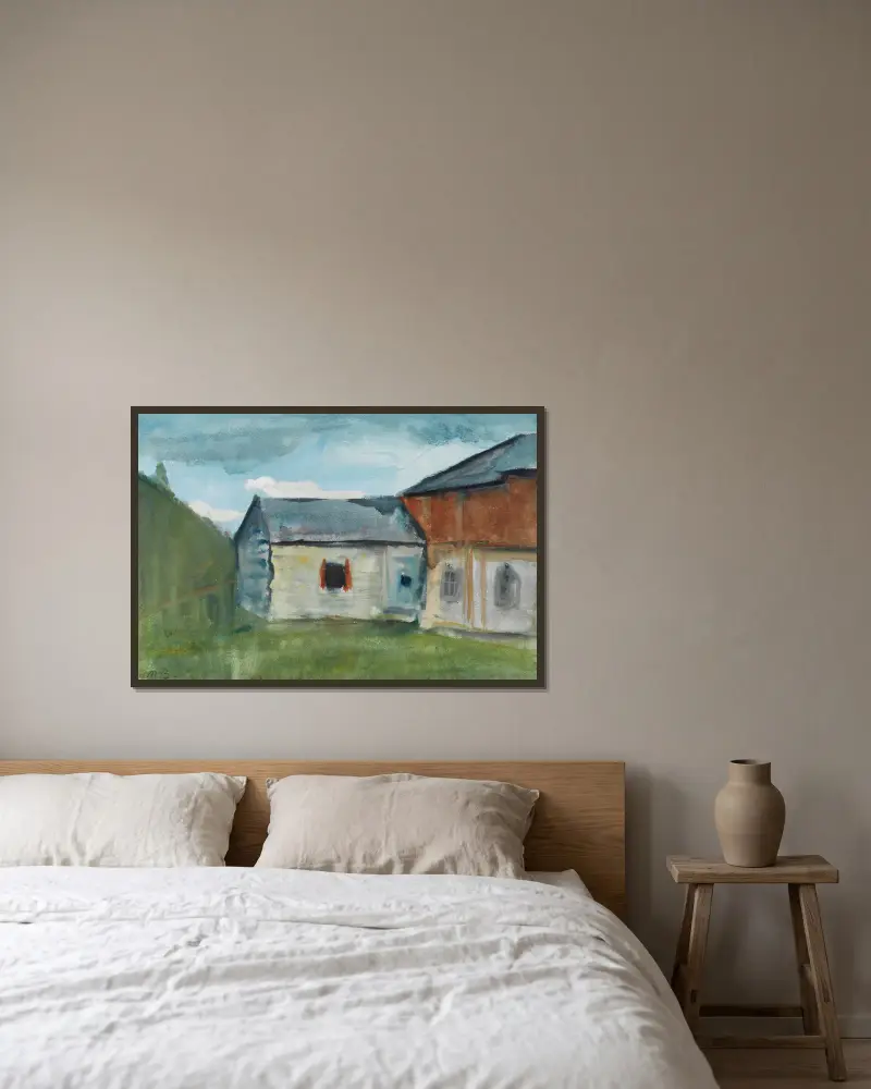 Häuser von Paula Modersohn-Becker gerahmt an einer Wand