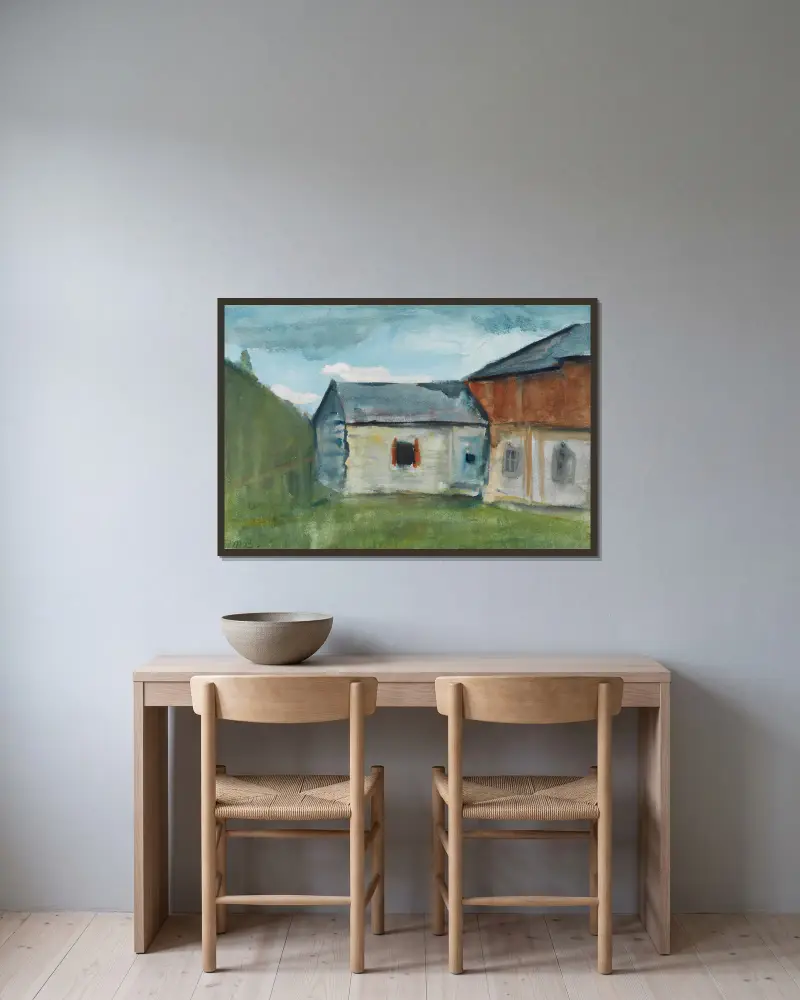 Häuser von Paula Modersohn-Becker gerahmt an einer Wand
