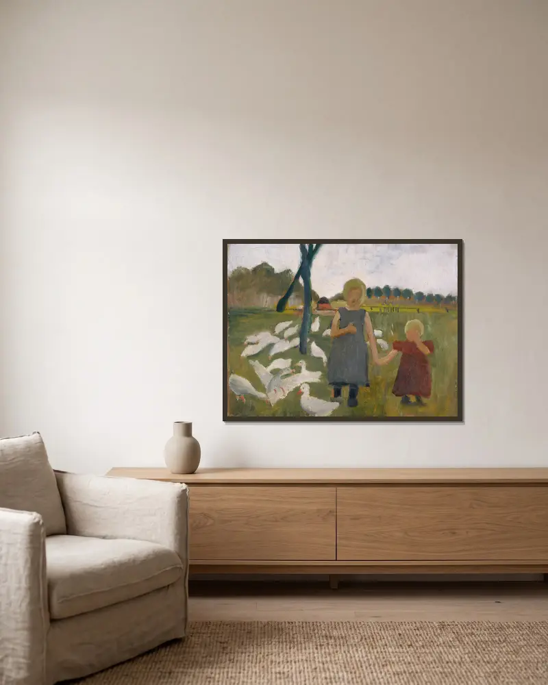Dzieci z gęsiami, Paula Modersohn-Becker w ramie na ścianie