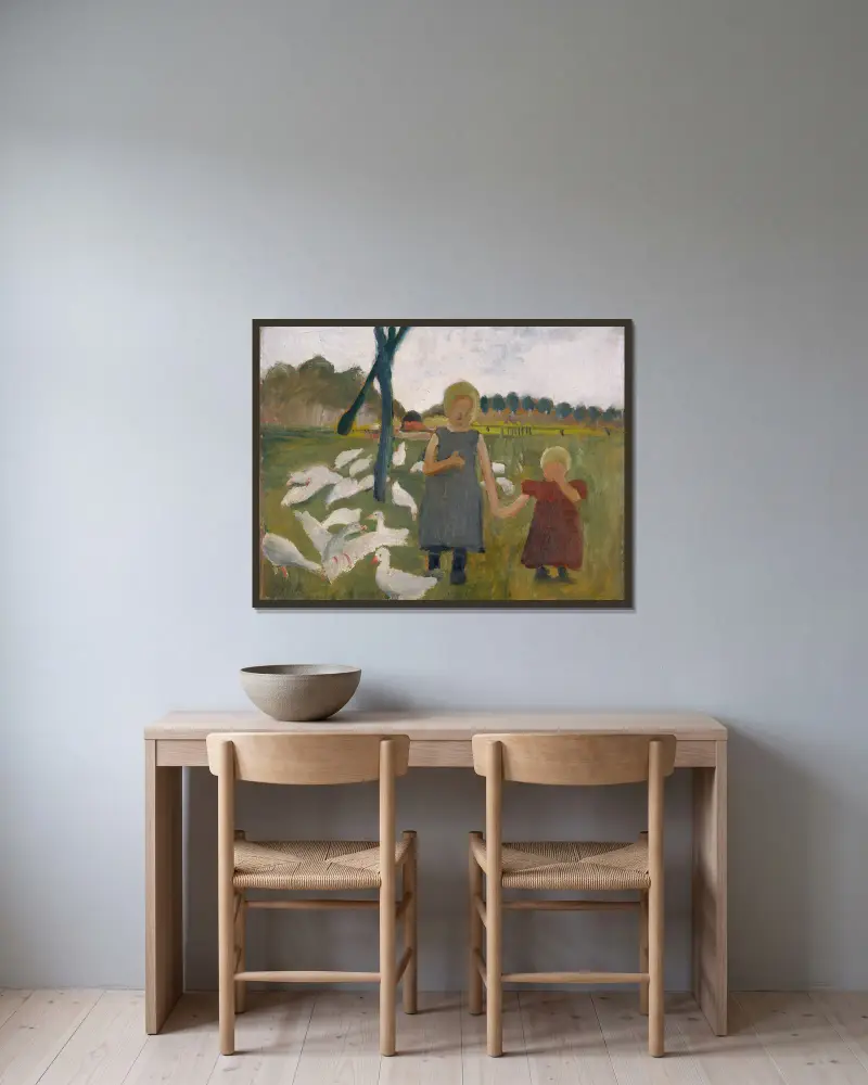 Dzieci z gęsiami, Paula Modersohn-Becker w ramie na ścianie