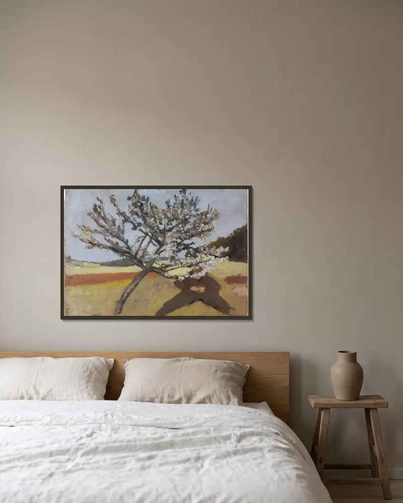 Muž ležící pod kvetoucím stromem, Paula Modersohn-Becker v rámu na stěně