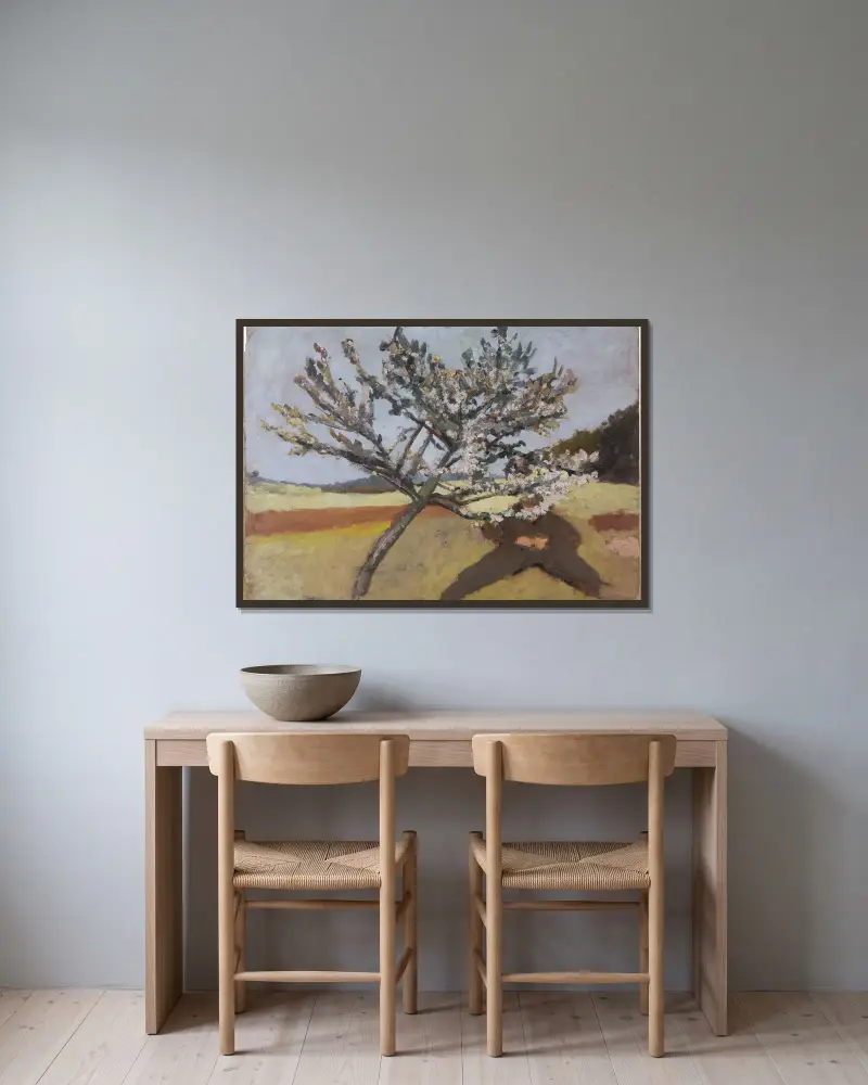 Muž ležící pod kvetoucím stromem, Paula Modersohn-Becker v rámu na stěně