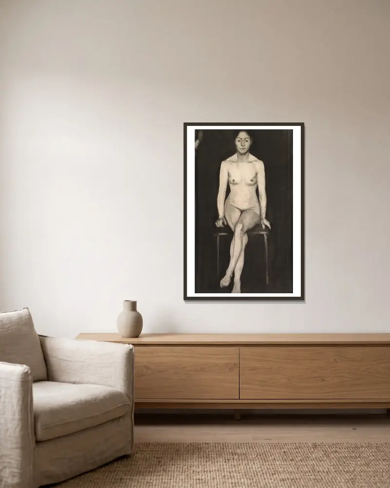 Sitzender weiblicher Akt von Paula Modersohn-Becker gerahmt an einer Wand