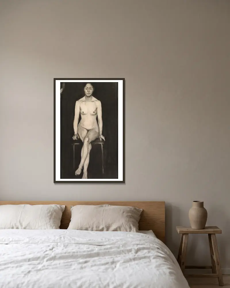 Sitzender weiblicher Akt von Paula Modersohn-Becker gerahmt an einer Wand