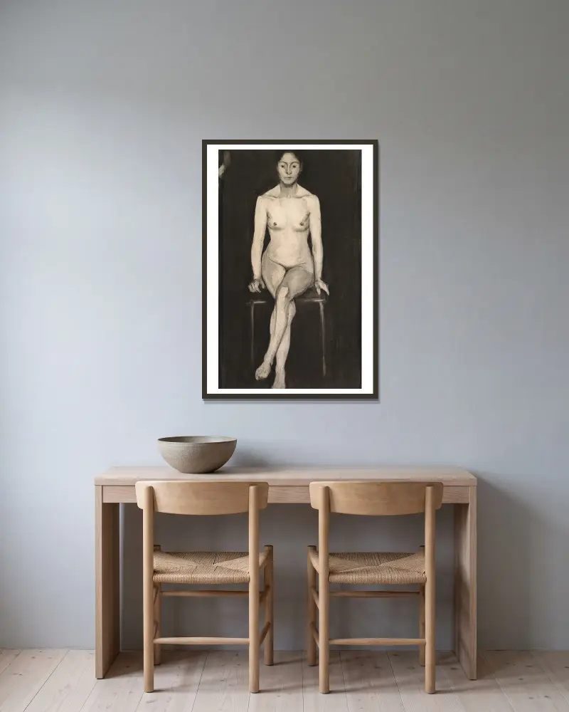 Sitzender weiblicher Akt von Paula Modersohn-Becker gerahmt an einer Wand