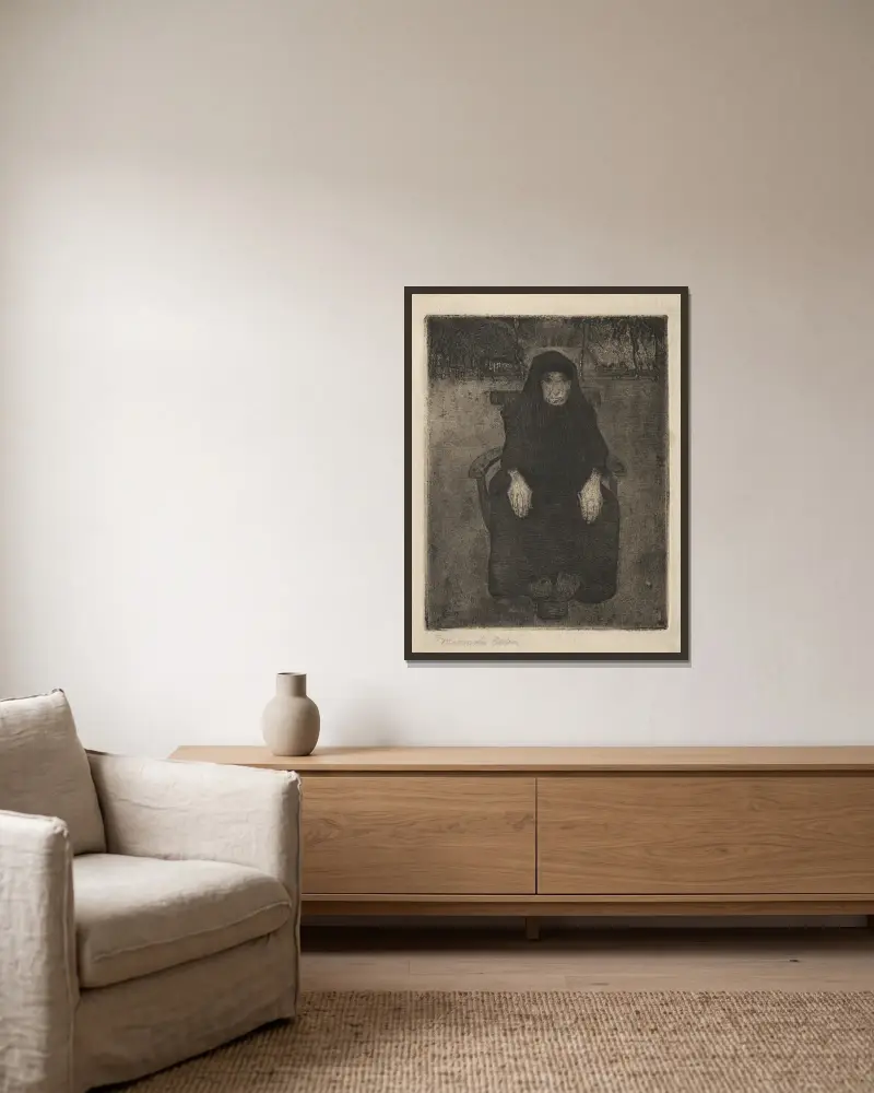 Sitzende alte Frau von Paula Modersohn-Becker gerahmt an einer Wand