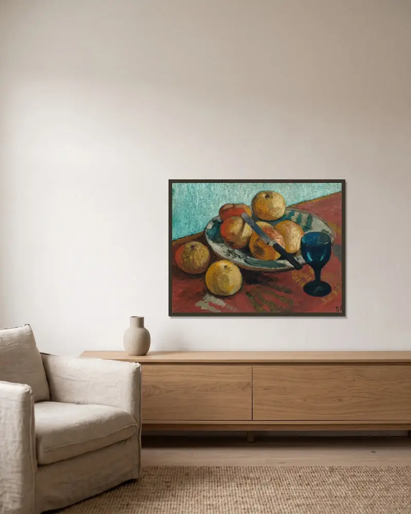 Martwa natura z jabłkami i zieloną szklanką, Paula Modersohn-Becker w ramie na ścianie