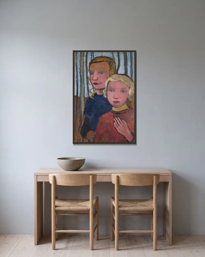 Two Girls in Front of Birch Trees av Paula Modersohn-Becker inramad på en vägg