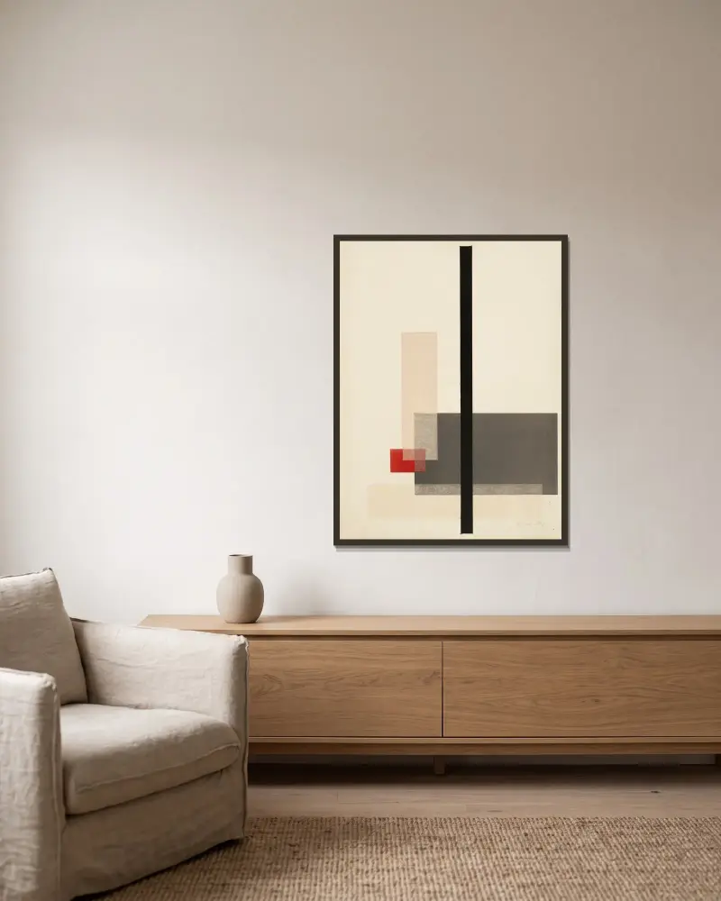 Composition av László Moholy-Nagy inramad på en vägg