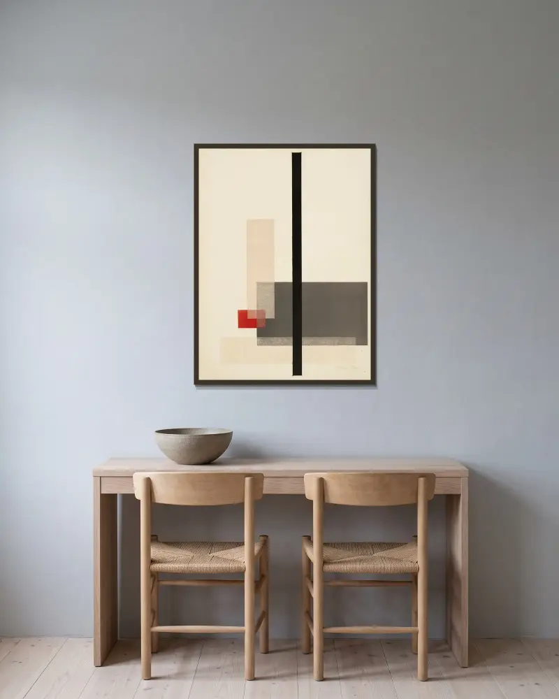 Composition av László Moholy-Nagy inramad på en vägg