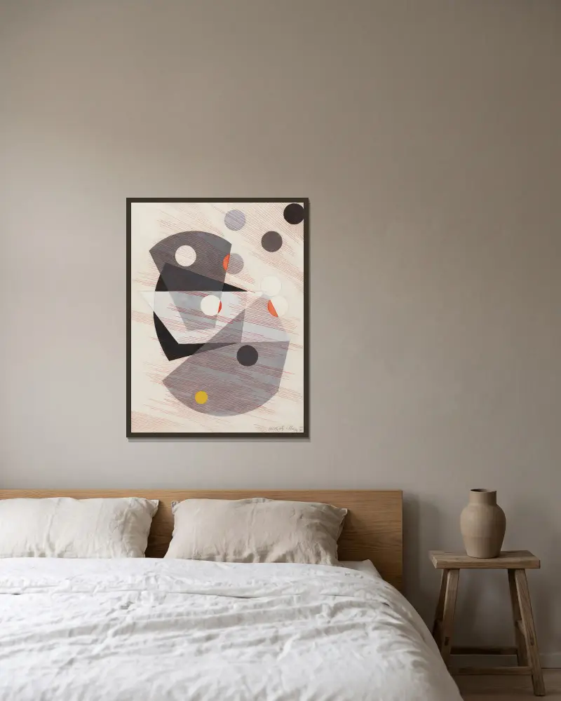 Graue Überlagerungen von László Moholy-Nagy gerahmt an einer Wand