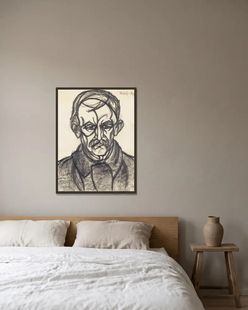 Portrét muže, László Moholy-Nagy v rámu na stěně
