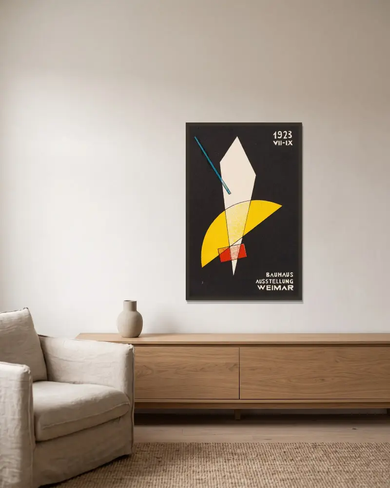 Weimar Bauhaus Postkarten Nr 7; Moholy-Nagy av László Moholy-Nagy inramad på en vägg