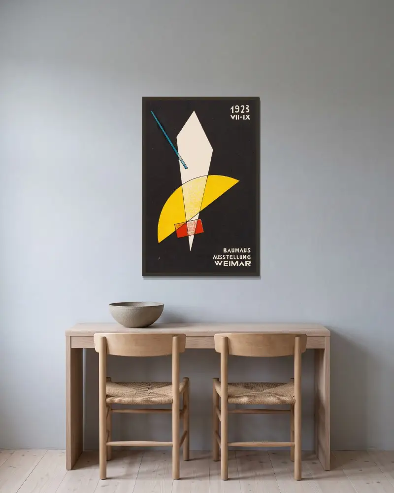 Weimar Bauhaus Postkarten Nr 7; Moholy-Nagy av László Moholy-Nagy inramad på en vägg