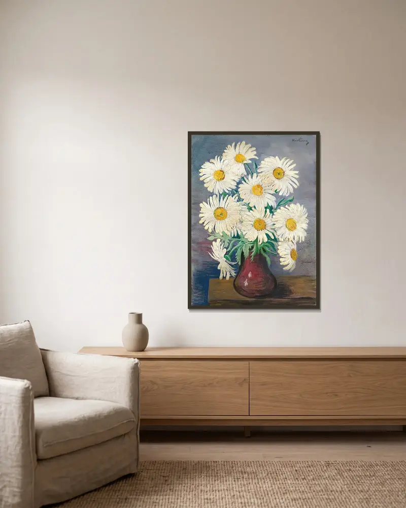 Strauß mit Margeriten von Moïse Kisling gerahmt an einer Wand