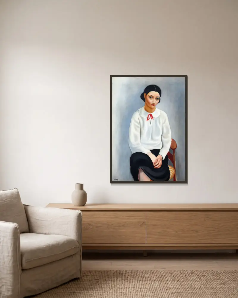 Femme au corsage blanc av Moïse Kisling inramad på en vägg