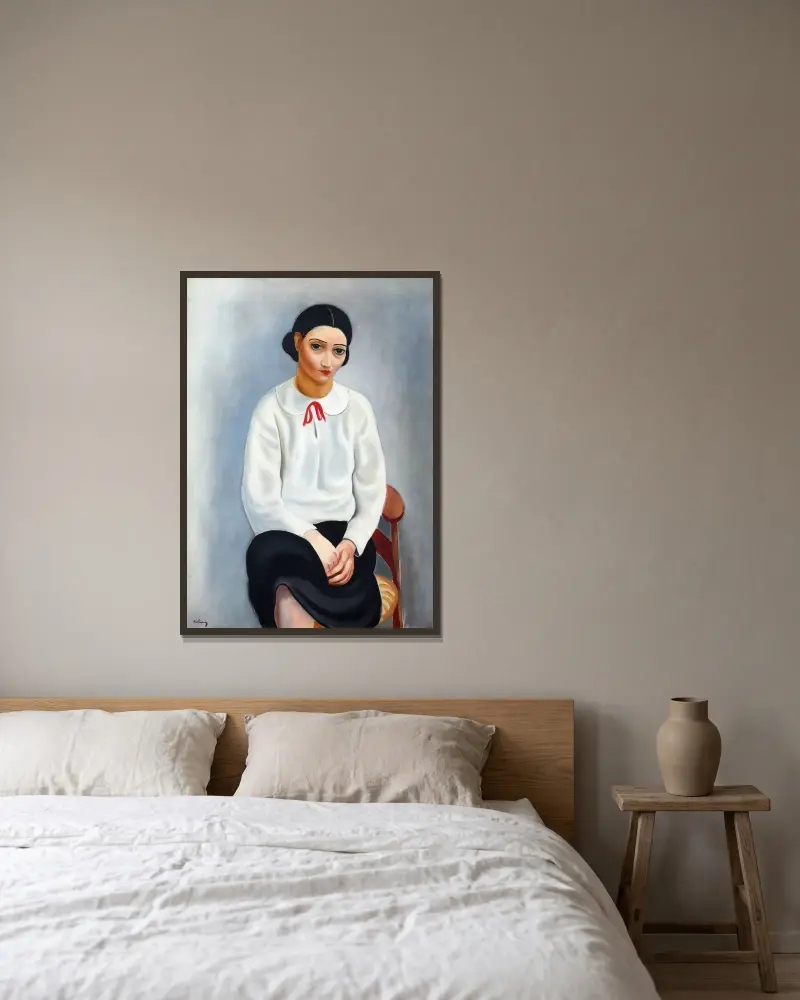 Femme au corsage blanc av Moïse Kisling inramad på en vägg