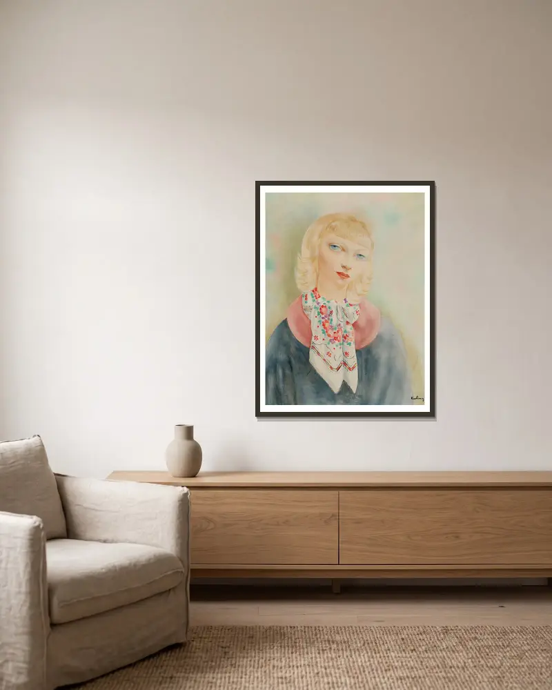 Femme blonde au foulard av Moïse Kisling inramad på en vägg