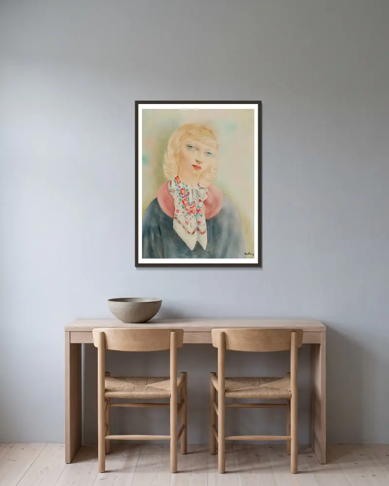 Femme blonde au foulard av Moïse Kisling inramad på en vägg