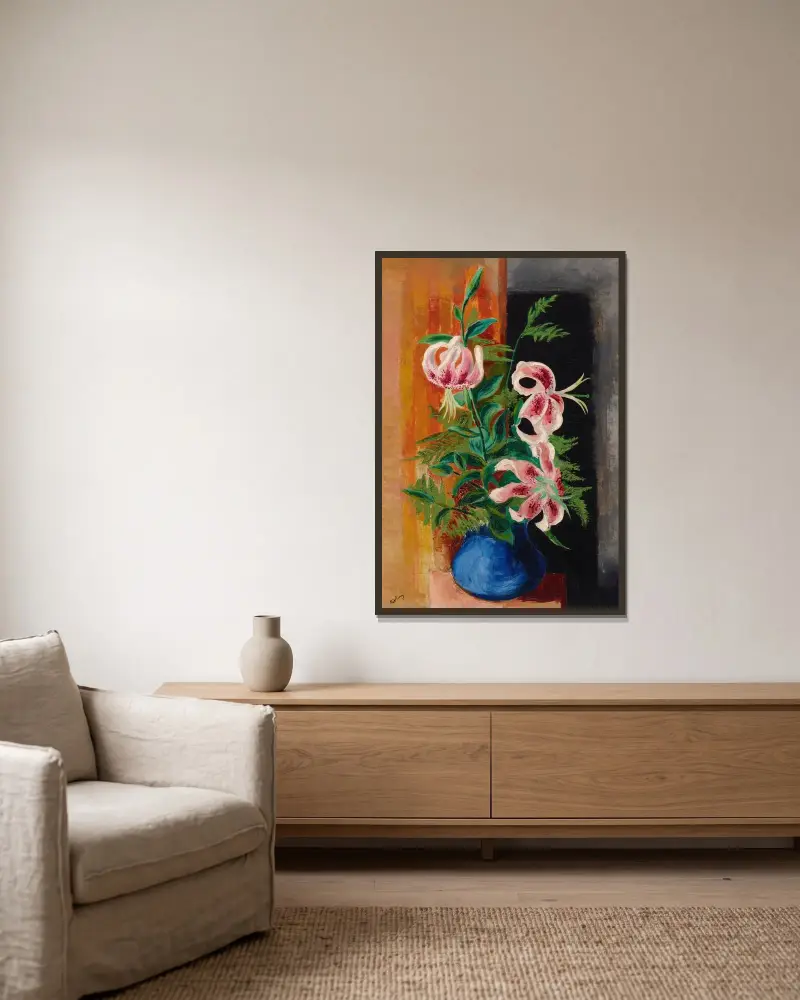 Blumen in einer Vase von Moïse Kisling gerahmt an einer Wand
