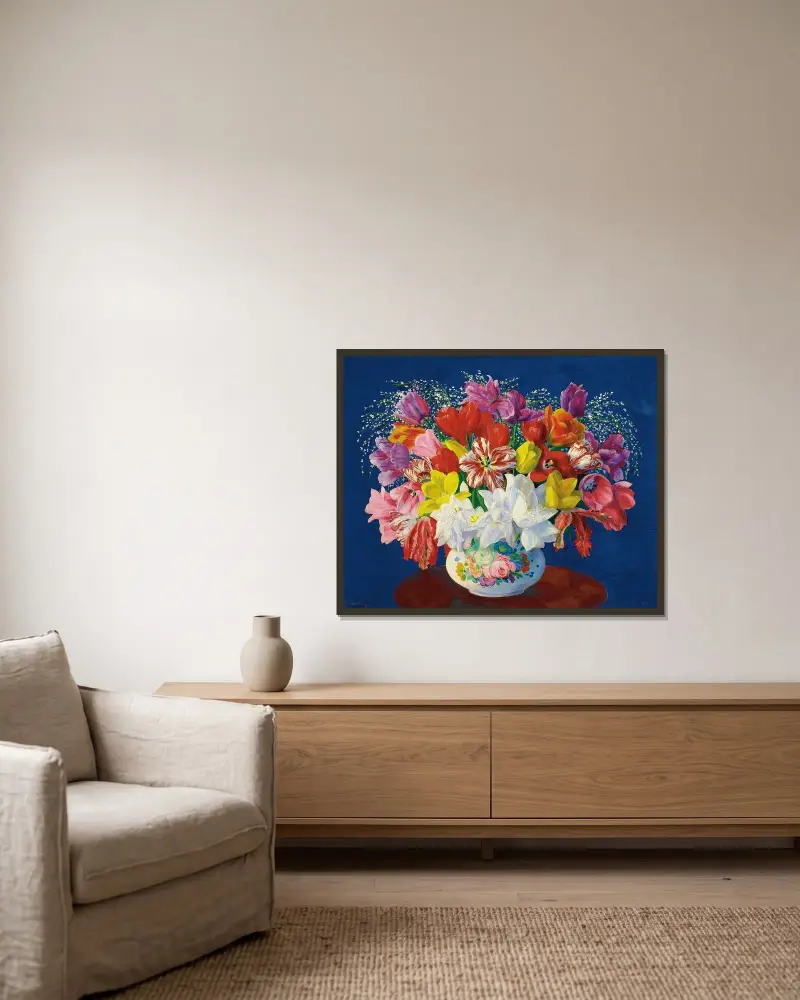Großes Tulpenbouquet von Moïse Kisling gerahmt an einer Wand