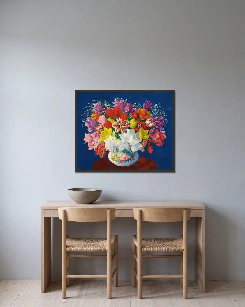 Großes Tulpenbouquet von Moïse Kisling gerahmt an einer Wand