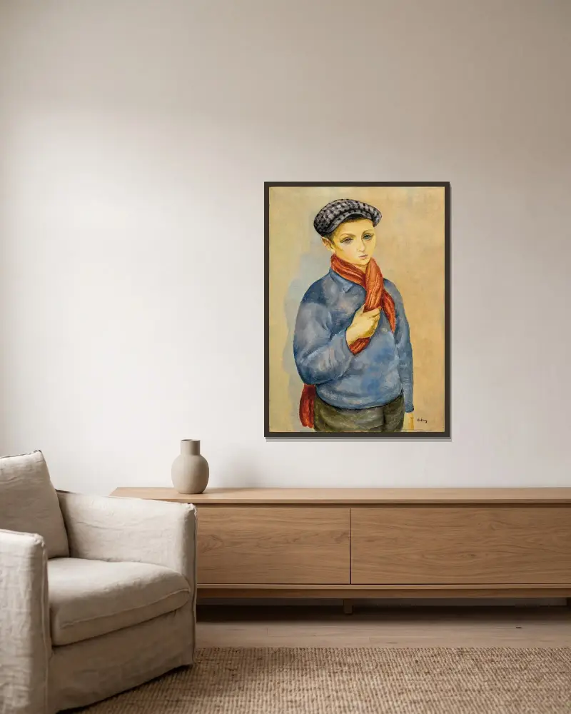 Junge mit Kappe von Moïse Kisling gerahmt an einer Wand