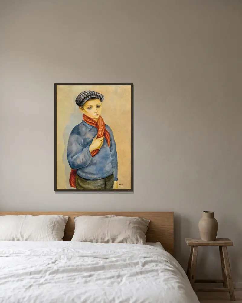Junge mit Kappe von Moïse Kisling gerahmt an einer Wand