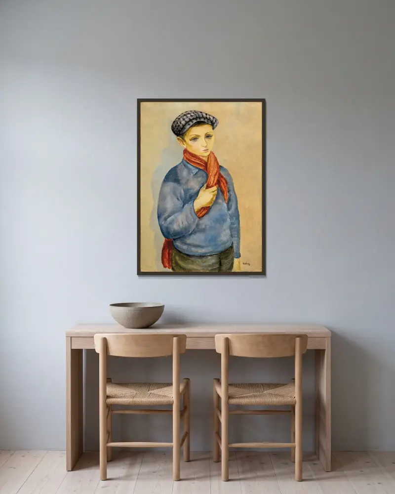 Junge mit Kappe von Moïse Kisling gerahmt an einer Wand