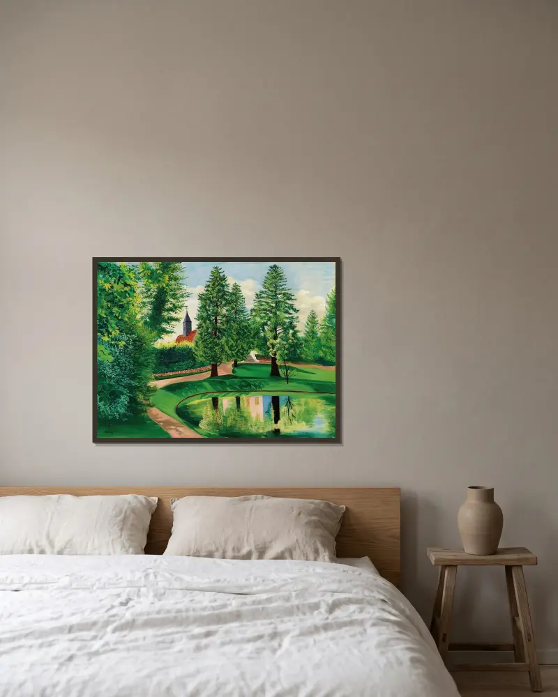 Der Park und das Becken des Schlosses von Gressy von Moïse Kisling gerahmt an einer Wand