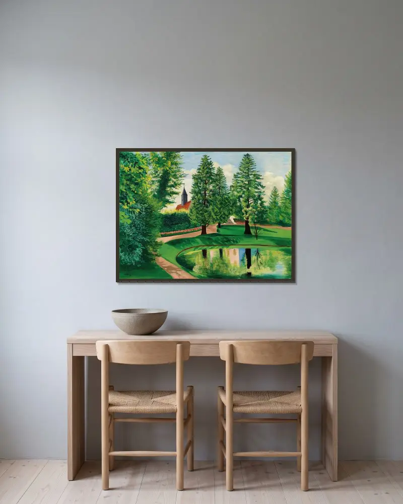 Der Park und das Becken des Schlosses von Gressy von Moïse Kisling gerahmt an einer Wand