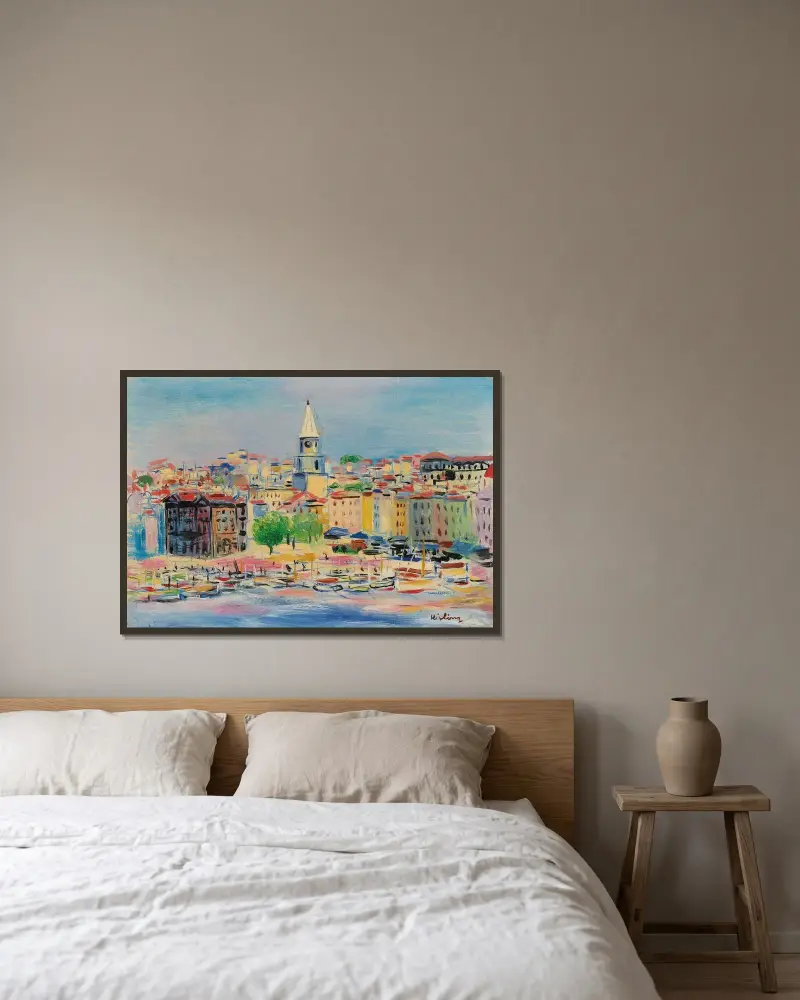 Der Hafen von Marseille von Moïse Kisling gerahmt an einer Wand