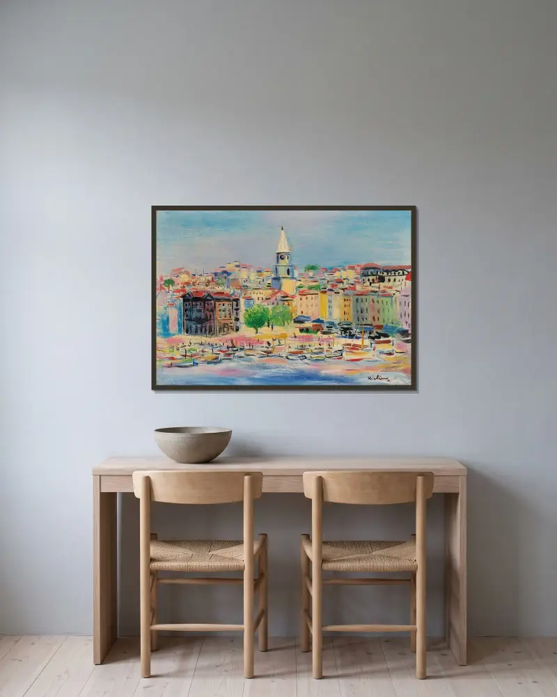 Der Hafen von Marseille von Moïse Kisling gerahmt an einer Wand