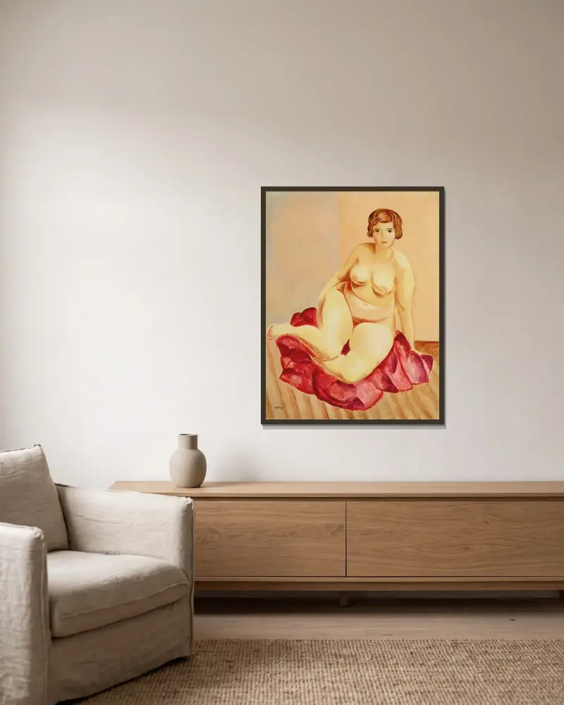Akt mit rotem Tuch von Moïse Kisling gerahmt an einer Wand
