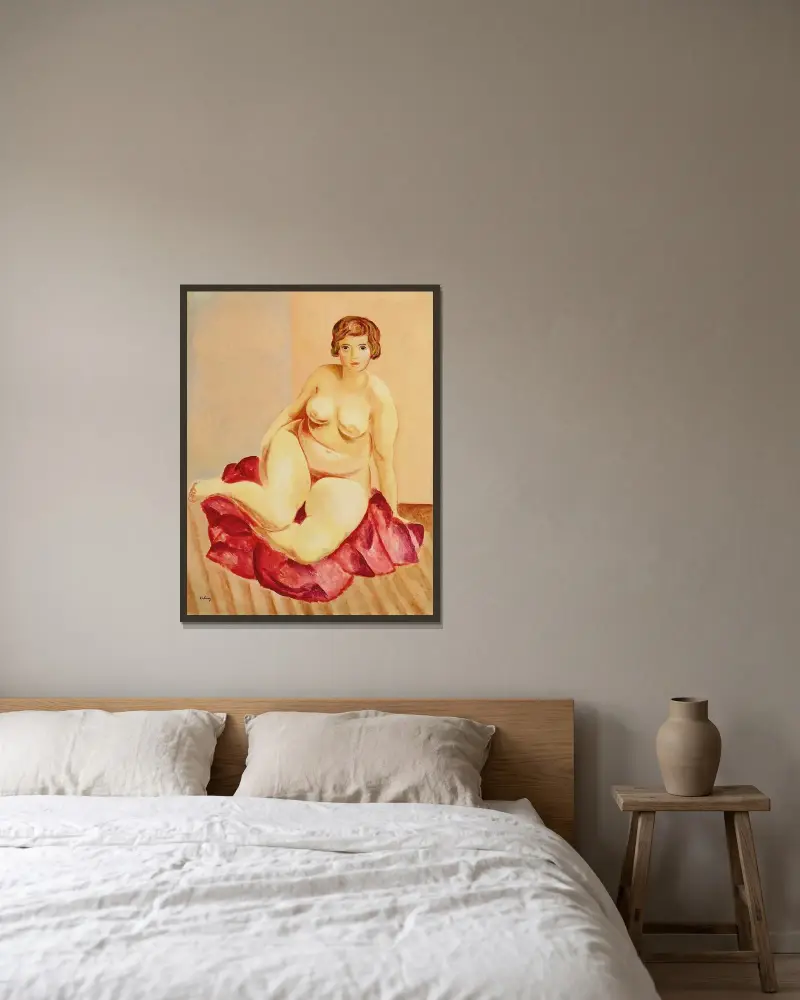 Akt mit rotem Tuch von Moïse Kisling gerahmt an einer Wand