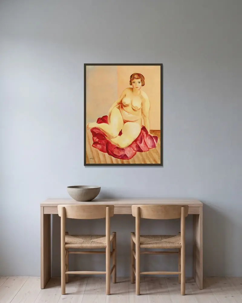 Akt mit rotem Tuch von Moïse Kisling gerahmt an einer Wand