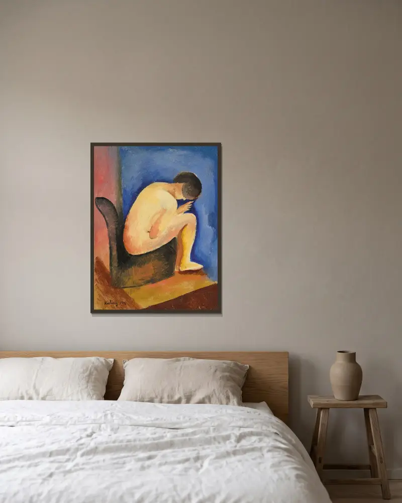 Sitzender Akt von Moïse Kisling gerahmt an einer Wand