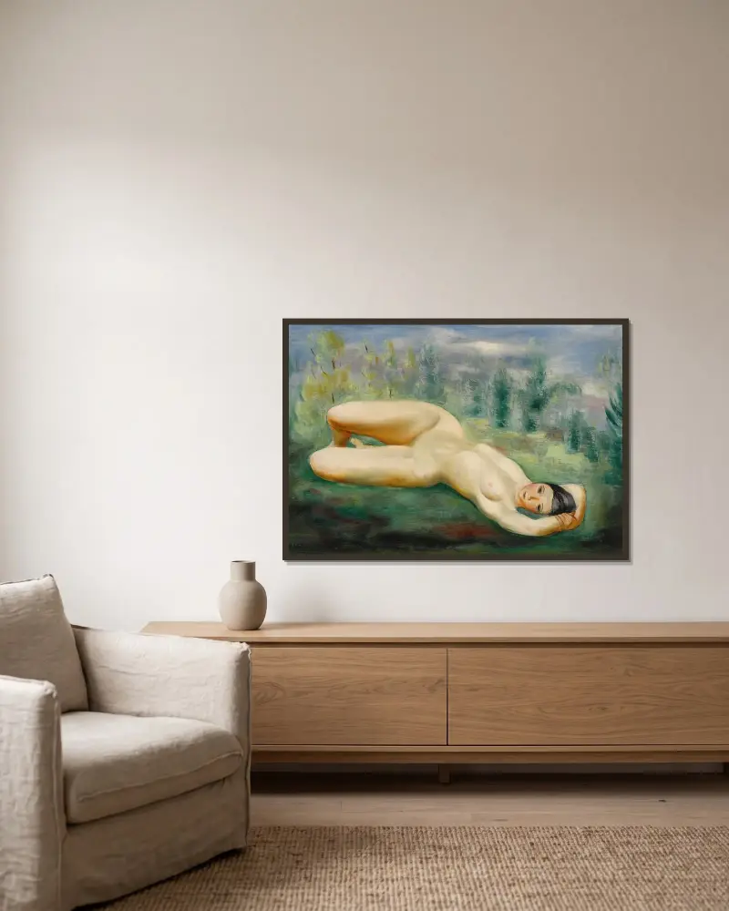 Akt im Gras von Moïse Kisling gerahmt an einer Wand