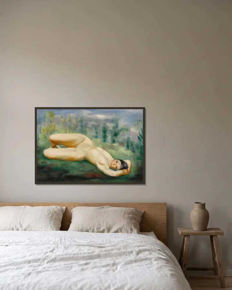 Akt im Gras von Moïse Kisling gerahmt an einer Wand